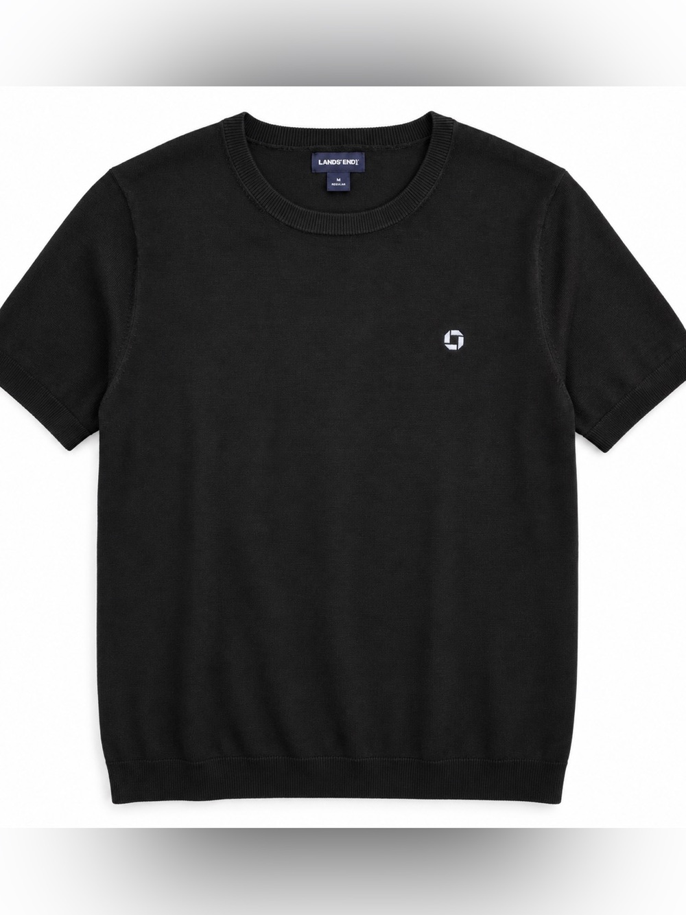Lands' End Black Short-Sleeve Crewneck Sweater with Subtle Logo